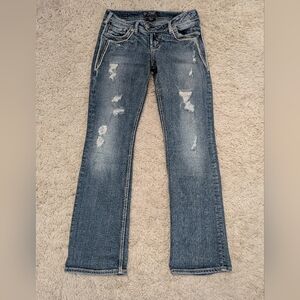 Silver Tuesday 17" Distressed Low Rise Slim Boot Embroidered Y2K Women Jeans